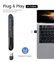 Wireless Presenter, Hyperlink Volume Control Presentation Clicker RF 2.4GHz USB PowerPoint Clicker Presentation Remote Control Pointer Slide Advancer (Black)