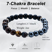 Triple Protection Gemstone Bracelet, Tiger Eye, Black Obsidian & Hematite 8mm Stretch Beads